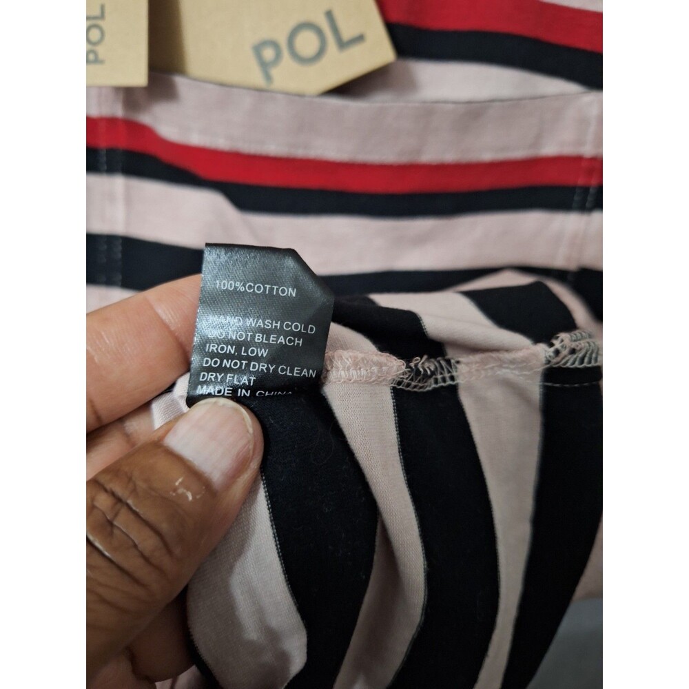 New POL T-shirt Women Small Oversized Striped Short Sleeve Pocket Cotton Casual - Picture 9 of 10